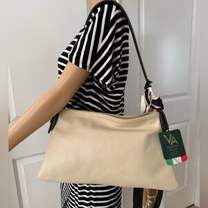 VALENTINA Genuine Soft Leather Cream Shoulder Bag. Made in Italy. MSRP $220